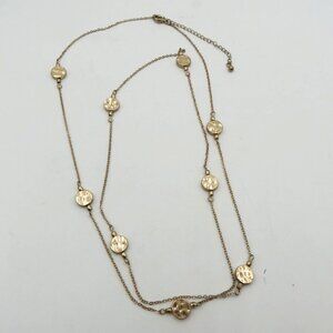 Hammered Disc Station Necklace Gold Tone 38" Long Chain Lobster Clasp Closure